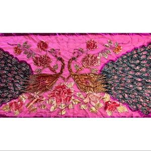 Velvet Pink Peacock Shawl with Beaded Details